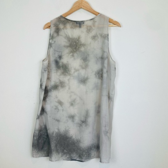 Eileen Fisher silk cotton blend sleeveless tunic in gray white tie dye. Large - Picture 4 of 6